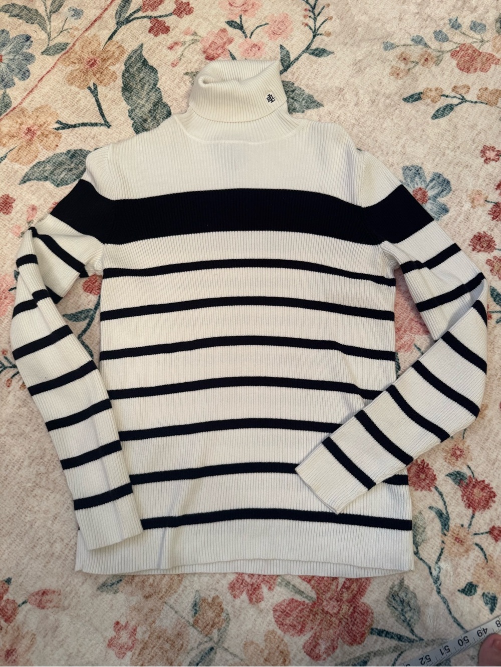 Lauren Ralph Lauren Striped Cotton Turtleneck Sweater Size Medium